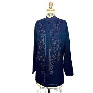 Black Merino Wool longline Jacket Cardigan - Lord & Taylor size Large